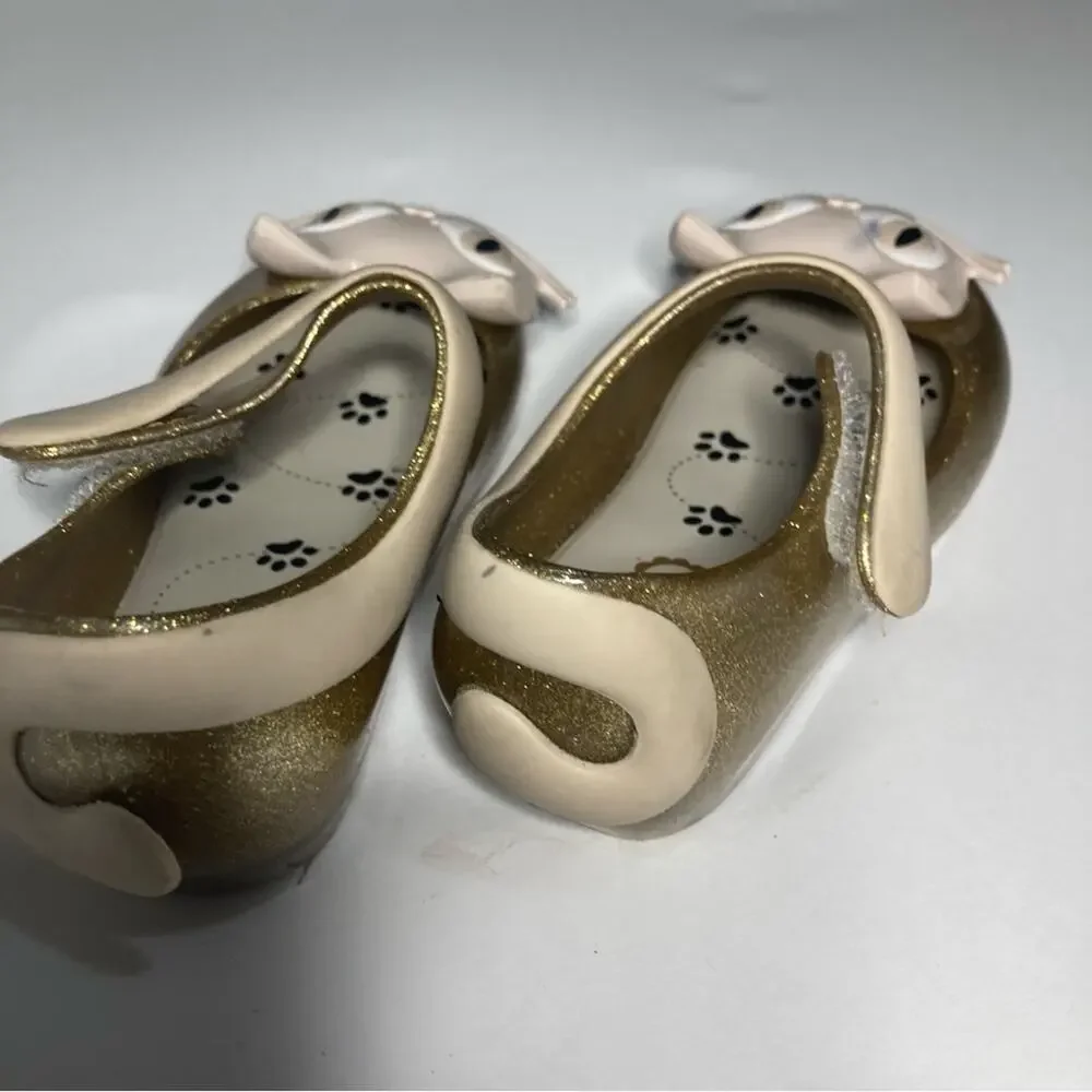 Mini Melissa Ultragirl Glitter Gold Kitty Cat Mary Jane Jelly Flats Shoes